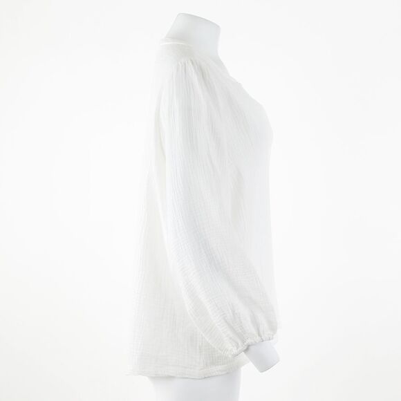 Marine Layer Jamie Banded Collar Double Cloth Top in White - Picture 5 of 5
